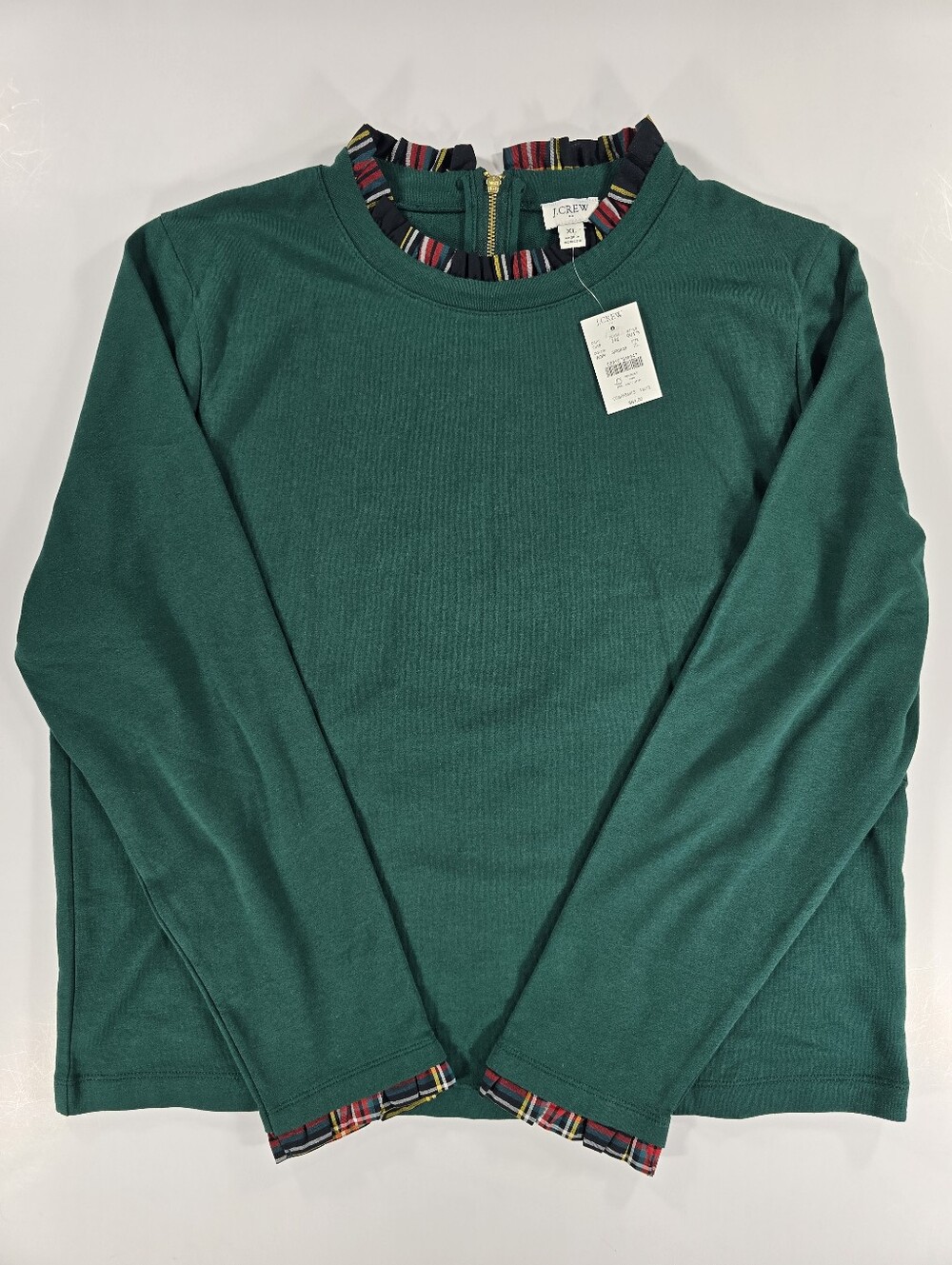 NEW J. Crew Womens Tartan Ruffle Collar Pullover Blouse Top Holiday Christmas XL